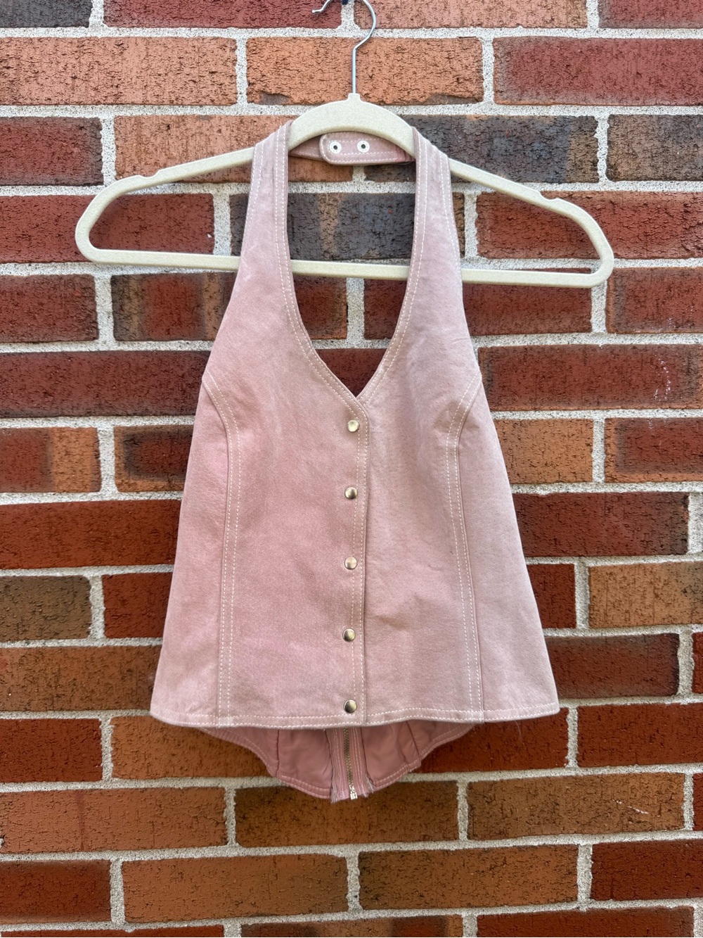 Wilsons Leather Genuine Leather Blush Pink Suede Halter Vest Top Women's Small